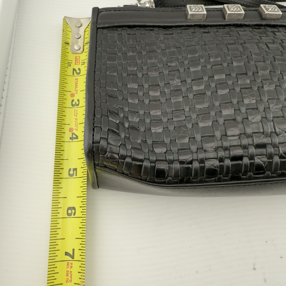 Vtg Brighton Crossbody Purse Black Romag Embossed Leather Organizer Weave Accent - Picture 13 of 14
